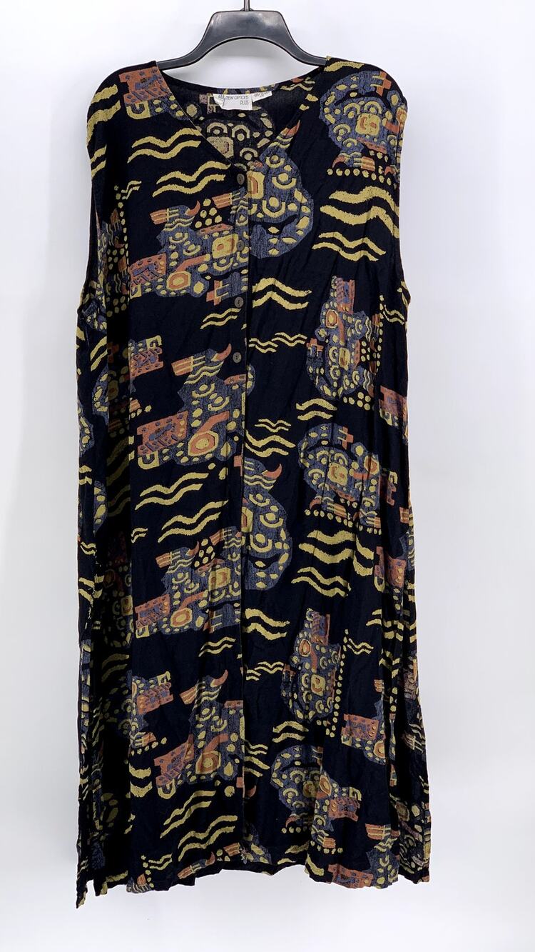 NEW OPTIONS PLUS Women's Navy Printed Short Sleeve Dress SZ 2X